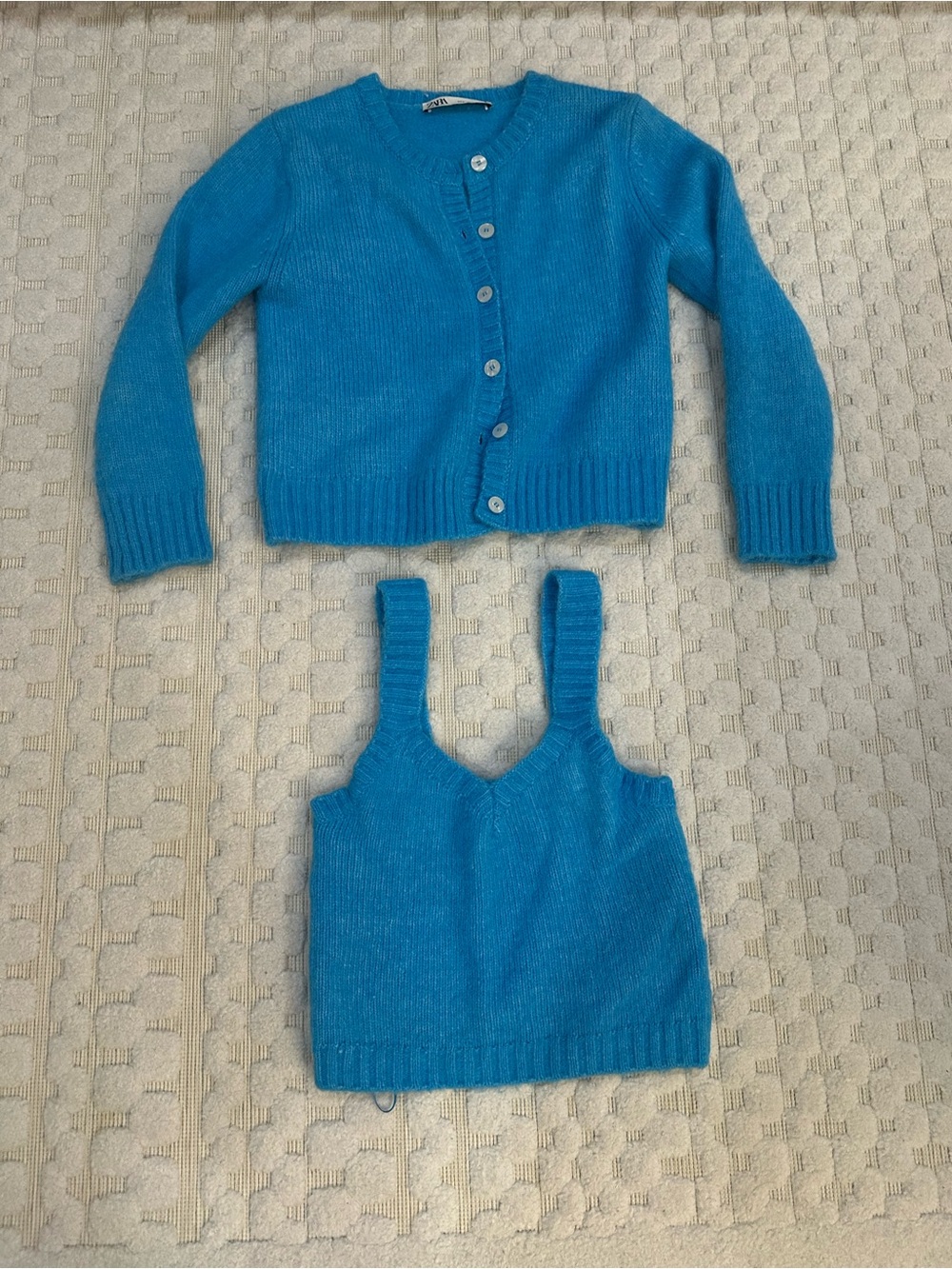 Worn 1x - Cropped Knit Cardigan / Tank Set - Turquoise